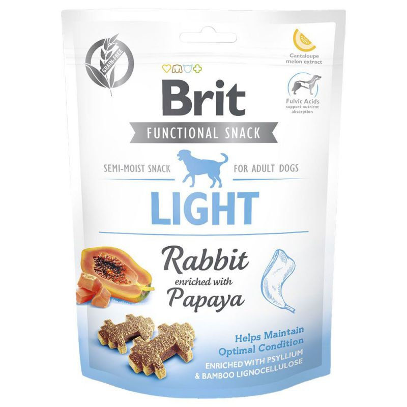 Полувлажен снакс за кучета Brit Care Dog Functional Snack Light Rabbit със заешко месо , подпомага контрола на теглото, обогатен с папая, без зърнени култури и картофи 0.150 кг.
