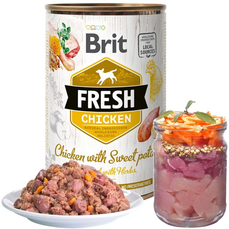 Холистична консервирана храна за кучета Brit Fresh Chicken with Sweet Potato с 48% прясно пилешко месо, 28% пуешко и 5% сладки картофи 0.400 кг. 2