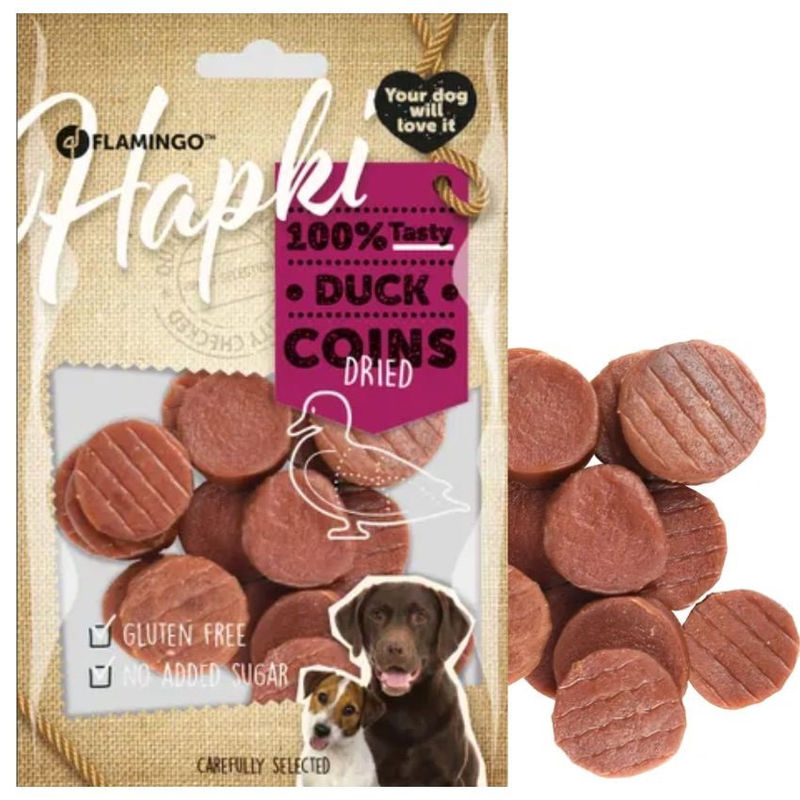 Лакомство за куче Flamingo HAPKI DUCK COINS 85гр  – кръгли хапки патешко месо 85 гр.