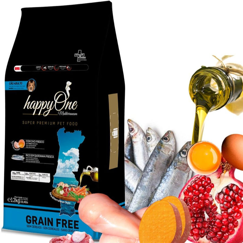 Средиземноморска храна HappyOne MEDITERRANEUM Adult Sardines за пораснали кучета от всички породи с пресни сардини, зехтин, сладък картоф, яйца и нар 3 кг.
