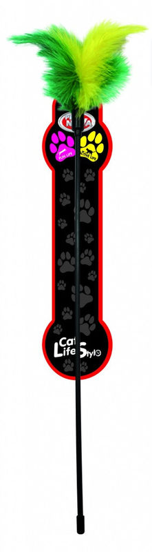 Kотешка въдица PET NOVA с пера 40 см. микс 2