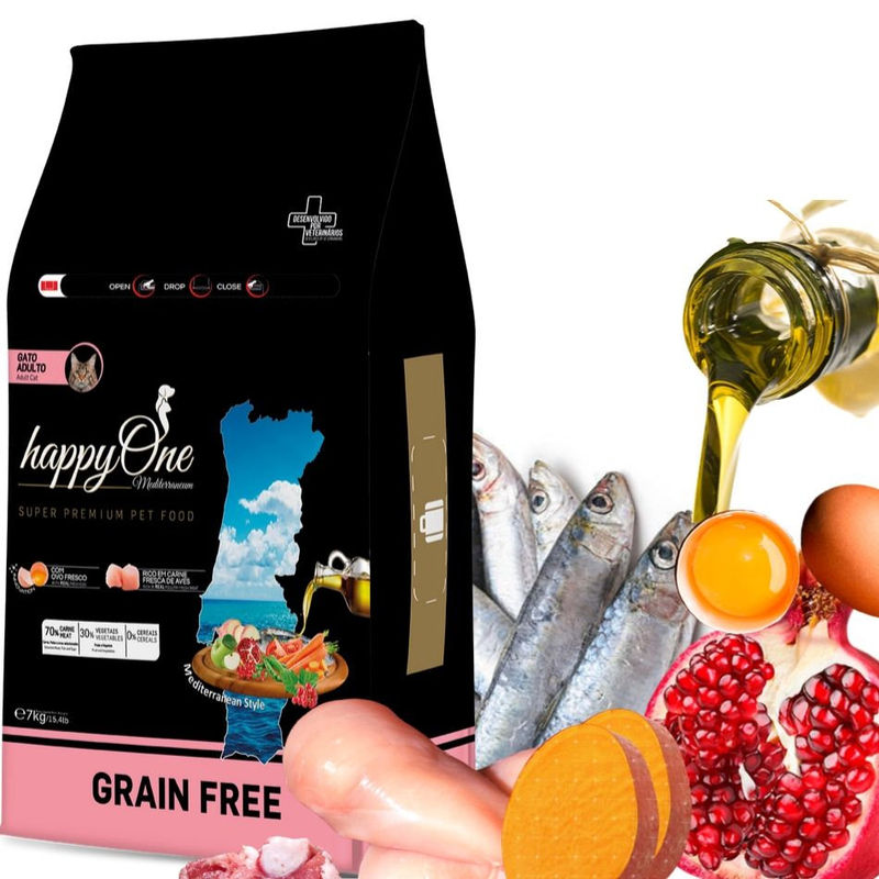 Средиземноморска храна HappyOne MEDITERRANEUM CAT Adult за пораснали котки с пилешко месо, сардини, зехтин, яйца и нар 3 кг.