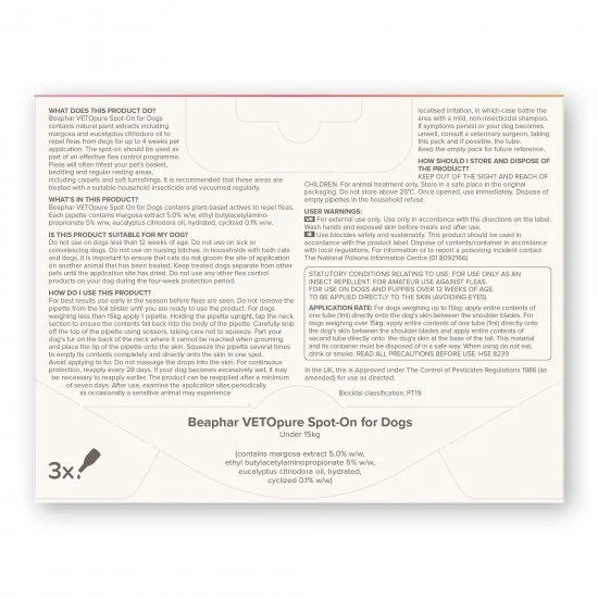 Beaphar Veto Spot On репелентни пипети срещу бълхи, за дребни породи кучета, 3 бр 13
