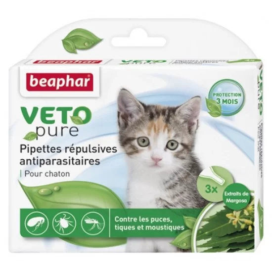 Beaphar Veto Pure Bio Spot-on репелентни капки за малки котки, срещу бълхи, кърлежи и комари, 3 пипети