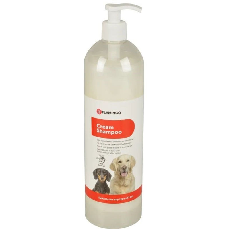 Шампоан за кучета и кученца Flamingo CREAM SHAMPOO 1L –  подходящ за всеки тип козина, с дозатор за лесна употреба 1л.