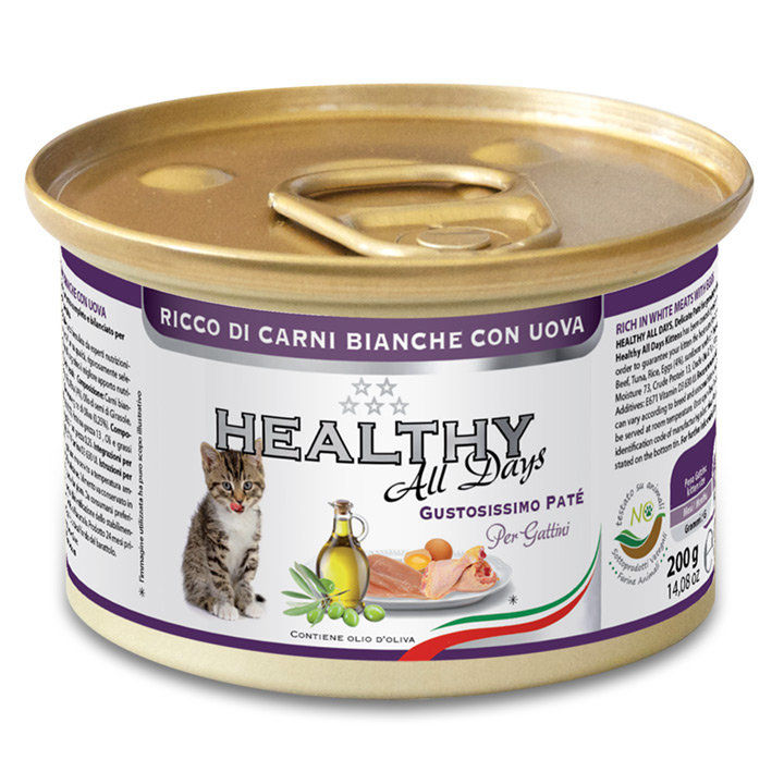 Консервирана храна за малки котенца HEALTHY MEAT All days Kitten Еggs с прясно бяло месо и яйца 0.200 кг.