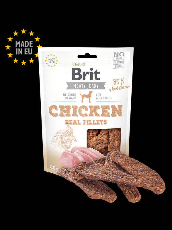 Brit Jerky Snack – Chicken Fillets – лакомство за кучета филенца пилешко 0.08 кг.