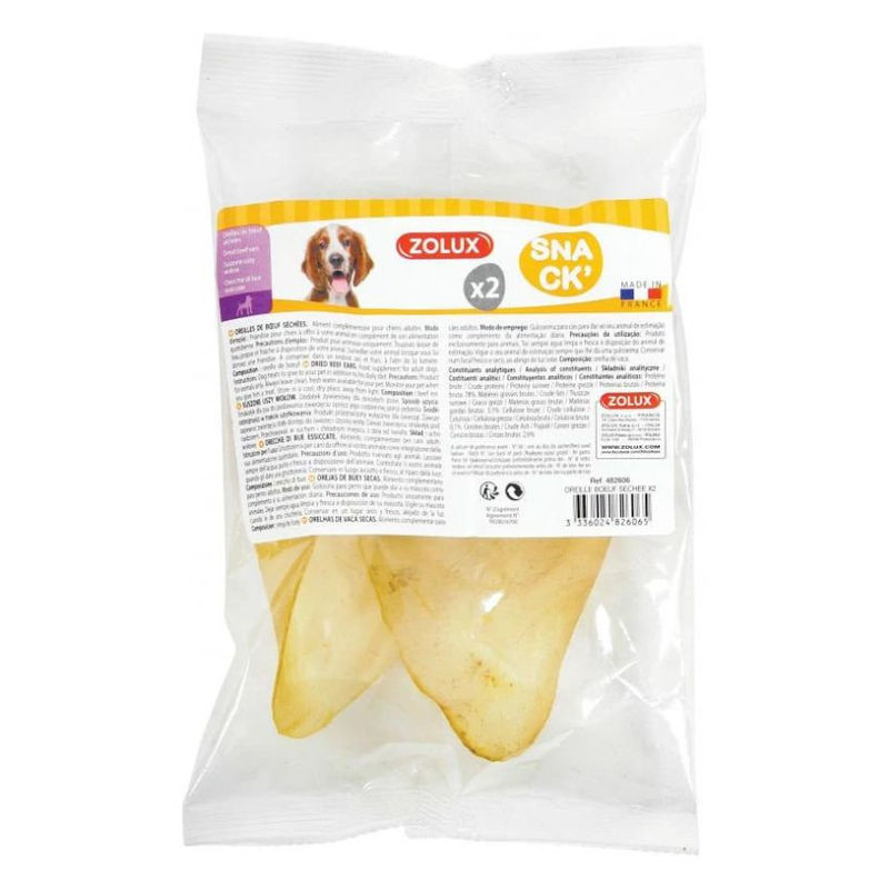 Натурален деликатес- сушени говежди уши ZOLUX Dried Beef Ear  натурален 2