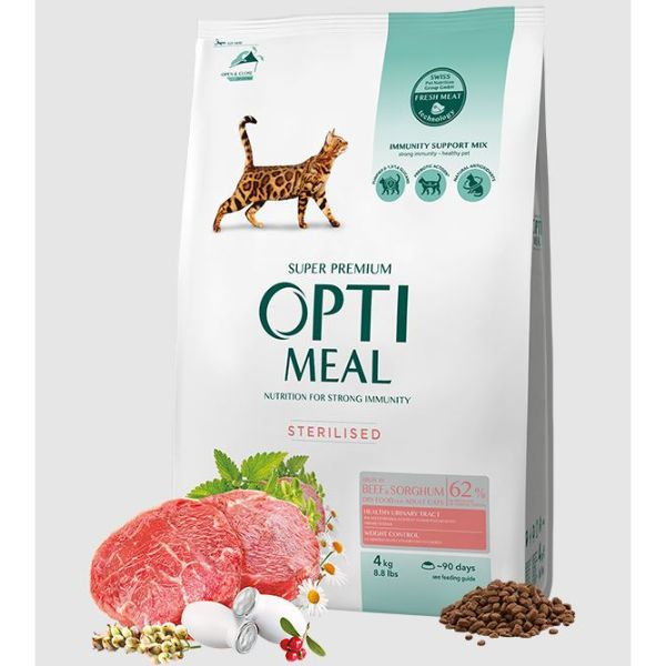 OPTIMEAL CAT ADULT STERILISED WITH BEEF AND SORGHUM Супер премиум храна за кастрирани котки с говеждо месо и сорго 7