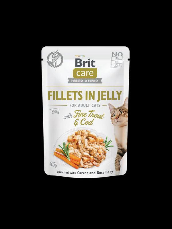 Пауч за котки Brit Care cat delicate fillets in JELLY with Fine Trout&Cod деликатни филенца от пъстърва и риба треска в желе 85гр.