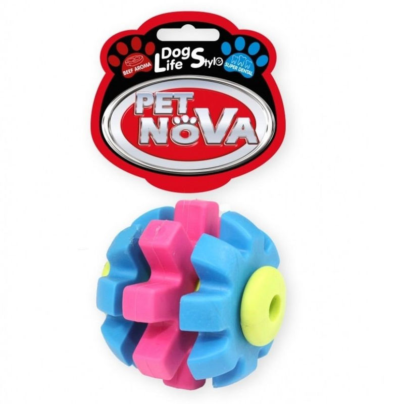 Дентална топка за кучета с аромат на телешко PET NOVA многоцветна, 7 см,  микс