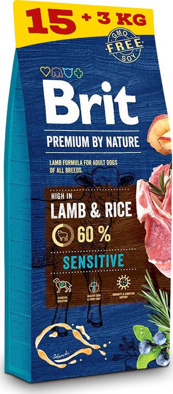 Промо Суха храна за кучета 15 кг. + 3 кг. BRIT PREMIUM SENSITIVE LAMB & RICE BY NATURE 2