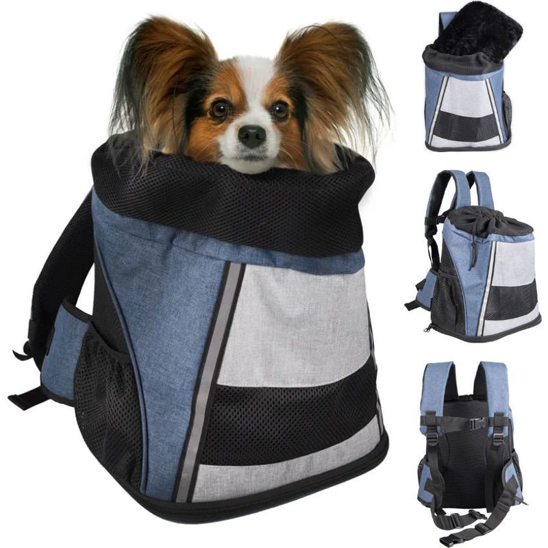 Транспортна раница за кучета Flamingo FRONT CARRIER TIMI BLUE 34x25x37CM походяща за носене както на гърба така и на гърдите син