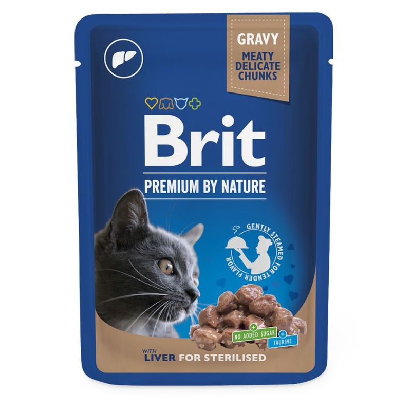 Пауч за кастрирани котки Brit Premium Sterilized с черен дроб 0.100 кг.