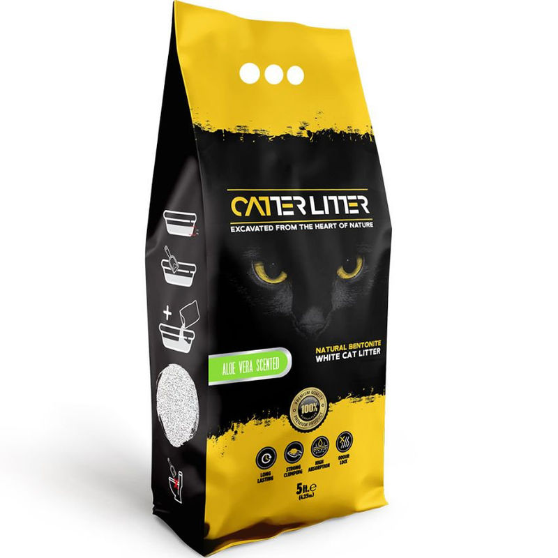 Бентонитова котешка тоалетна CATTERLITTER White bentonite Aloe Vera с аромат на Алое вера 5л.