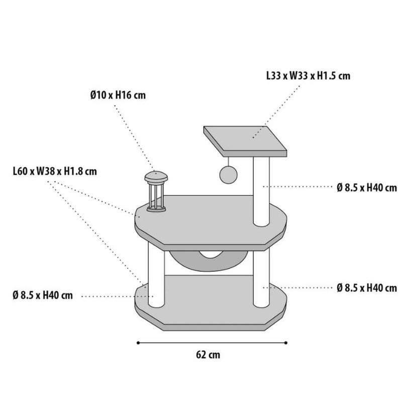 Катерушка за котки с 3 драскалки и хамак Flamingo SCRATCHING TREE ARPONT ECRU & GREY  Сив 2