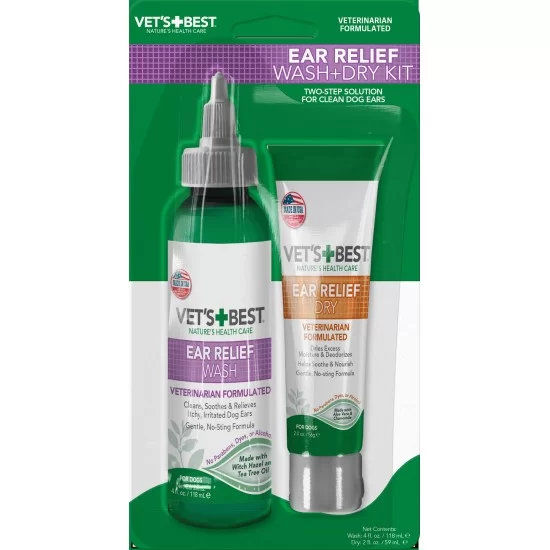 Vet's Best Ear Relief Kit комплект за почистване на уши куче, 236 мл