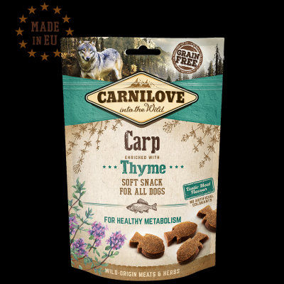 Полувлажни лакомства за куче Carnilove Semi-Moist Snack Carp enriched with Thyme cъс 35% Шаран, обогатени с мащерка, БЕЗ ЗЪРНЕНИ КУЛТУРИ 0.200 кг.