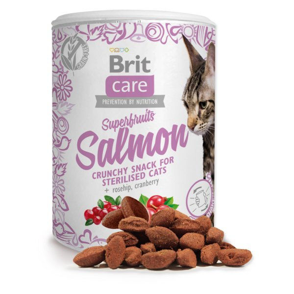 Brit Care Cat Snack Superfruits Salmon – допълваща храна за кастрирани котки със сьомга, шипка и червена боровинка, 100гр. 0.100 кг.