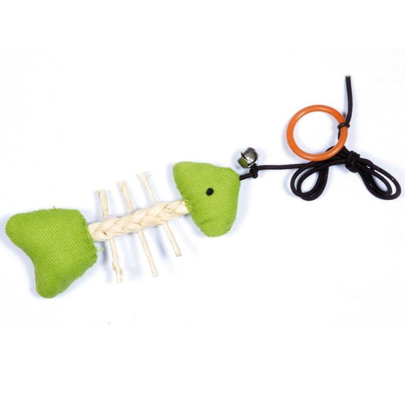 Котешка играчка Record рибена кост с въженце 16 см.  Зелен