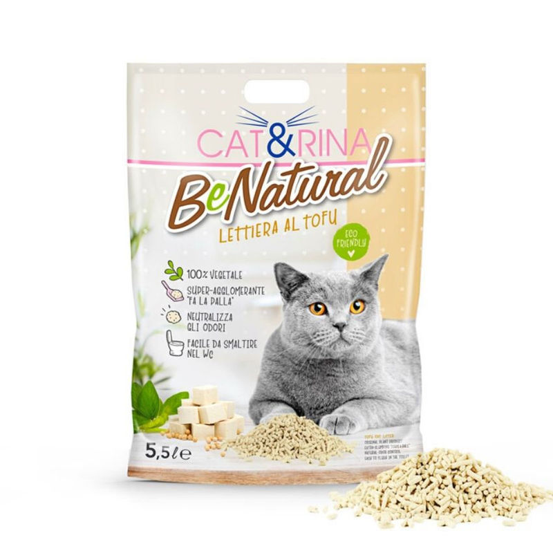 Соева котешка тоалетна Cat&Rina BeNatural – Висока абсорбация и стягащ ефект, без добавен аромат 5,5л.