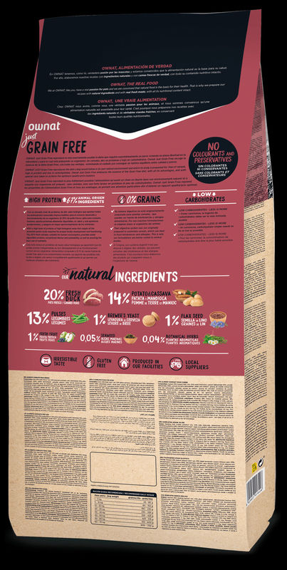 Натурална суха храна Ownat Adult Grain Free DUCK БЕЗ зърнени култури за пораснали кучета от всички породи, с патешко месо, ябълки и масло от сьомга 3кг.