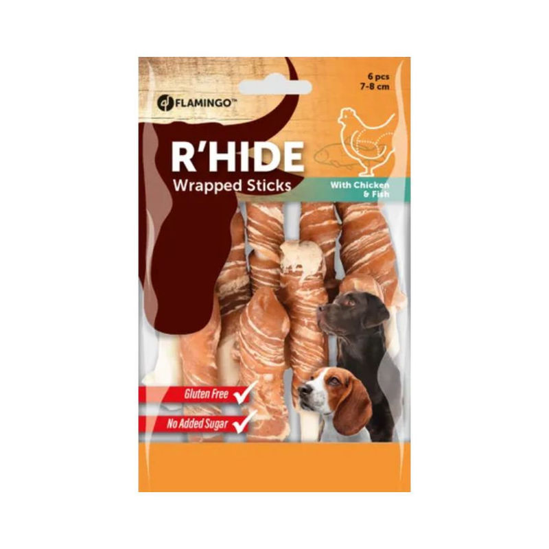 Солети от пресована кожа Flamingo R’hide stick, обвити в пилешко и риба треска 85 гр.