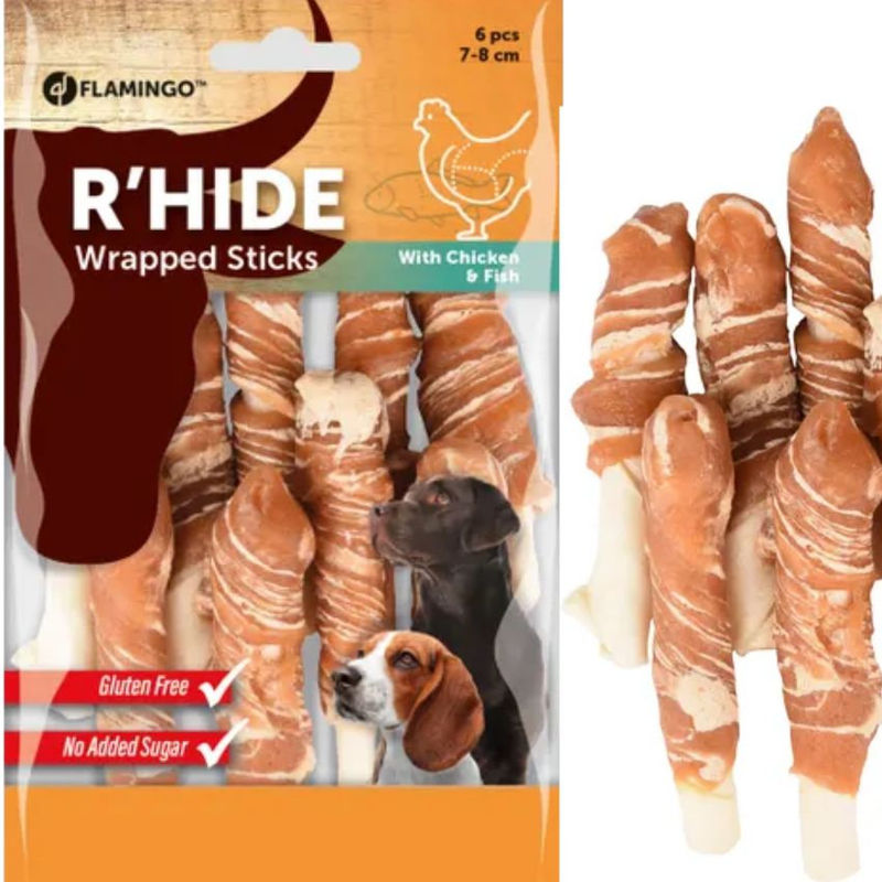 Солети от пресована кожа Flamingo R’hide stick, обвити в пилешко и риба треска 85 гр. 3