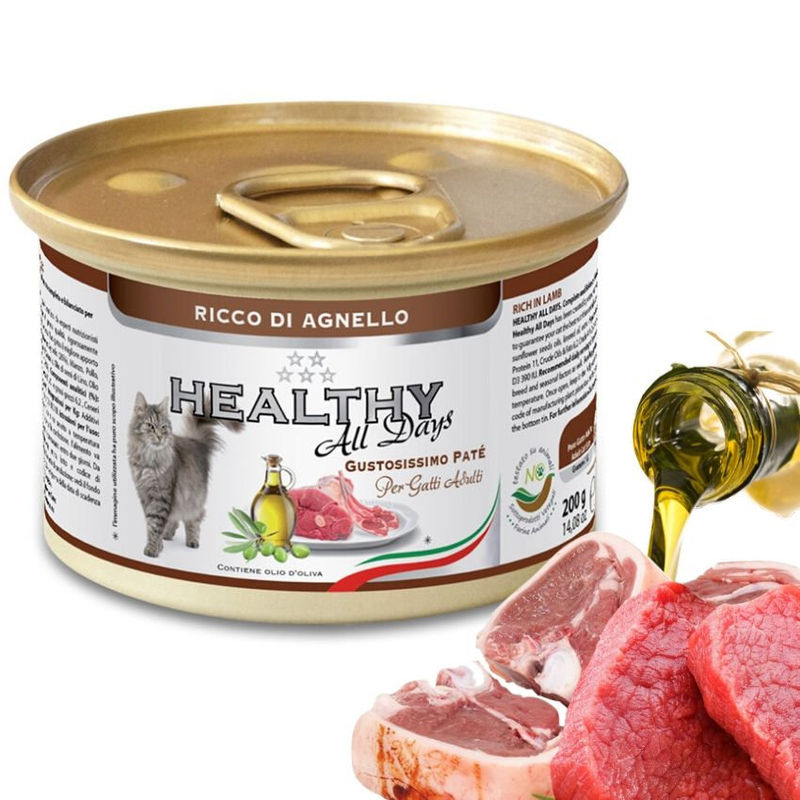 Консервирана храна за котки HEALTHY MEAT All days CAT Lamb с прясно агнешко месо, говеждо и скариди 0.200 кг. 2