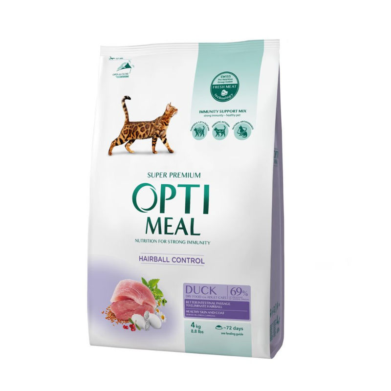 OPTIMEAL CAT ADULT HAIRBALL WITH DUCK Супер премиум храна за котки с патешко за контрол на космените топки 14