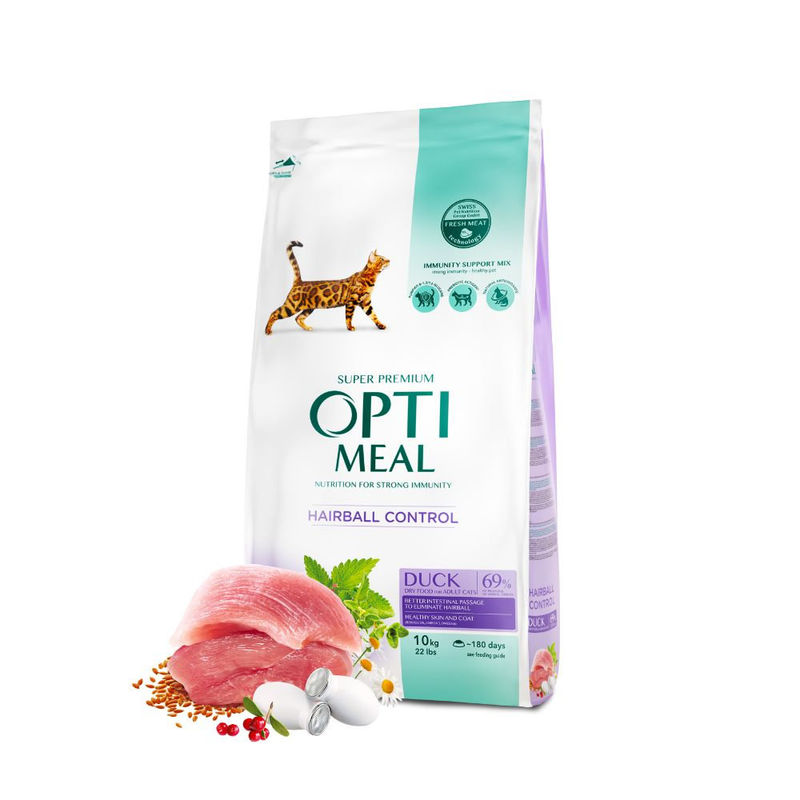 OPTIMEAL CAT ADULT HAIRBALL WITH DUCK Супер премиум храна за котки с патешко за контрол на космените топки 12