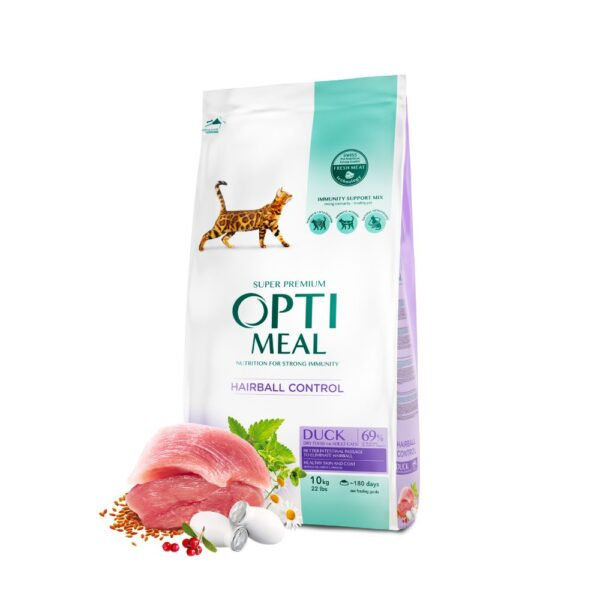 OPTIMEAL CAT ADULT HAIRBALL WITH DUCK Супер премиум храна за котки с патешко за контрол на космените топки 11