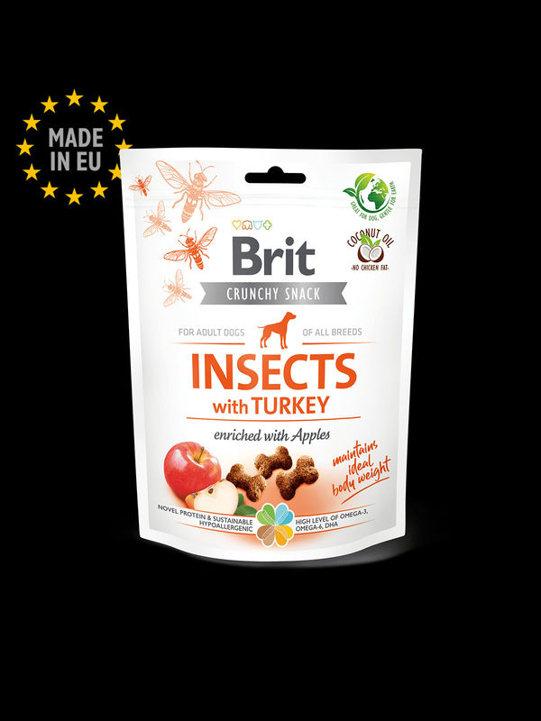 Brit Care Crunchy Cracker. Insects with Turkey and Apples – лaĸoмcтвo зa ĸyчeтa c нaceĸoми, пуйка и ябълки зa поддържане на идеално тегло 0.200 кг.