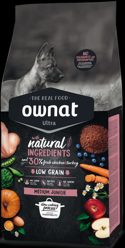 Натурална суха храна Ownat Ultra Medium Junior с пряснo пилешко и пуешко месо, за подрастващи кученца от средните породи 14 кг. 2