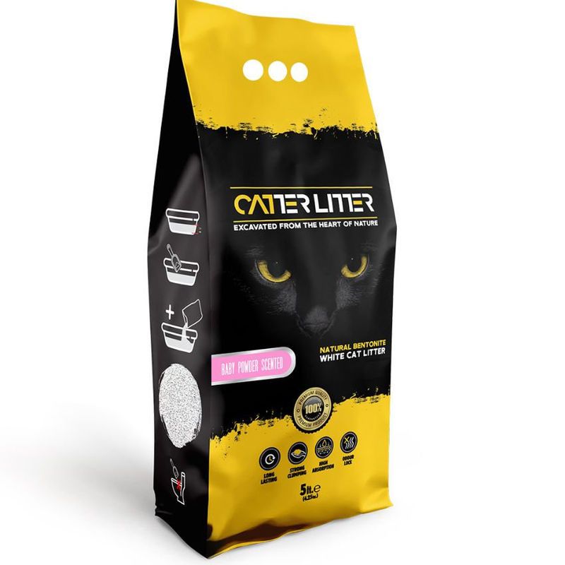 Бентонитова котешка тоалетна CATTERLITTER White Bentonite Baby powder с аромат на бебешка пудра 5л.
