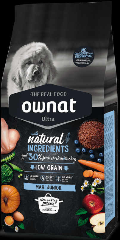 Натурална суха храна Ownat Ultra Мaxi Junior с пряснo пилешко и пуешко месо, за подрастващи кученца от големите породи 14 кг. 2
