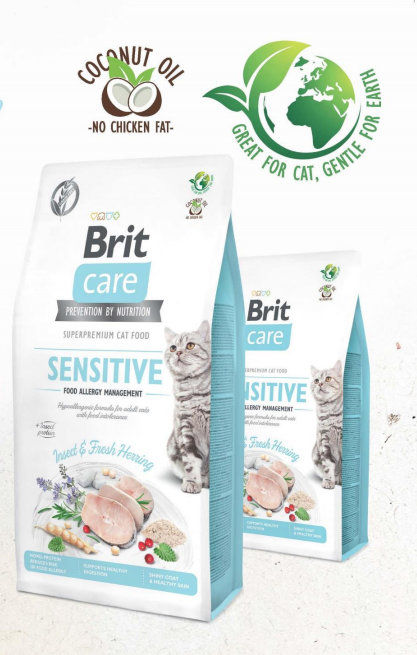 Хипоалергенна суха храна Brit Care Cat Grain-Free Insect с протеин от насекоми и прясна херинга, за котки с различни кожни и храносмилателни проблеми 0.400 кг.