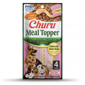 Кремообразен топер за суха храна Churu Dog Meal Topper Chicken with Salmon Recipe с Пилешко месо и сьомга 4×14 гр.