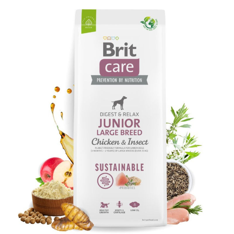 Brit Care Dog Sustainable Junior Large Breed Chicken&Insect- Супер премиум суха храна за подрастващи кученца от големите породи. С високоусвоим протеин от насекоми и пилешко месо 3 кг. 2