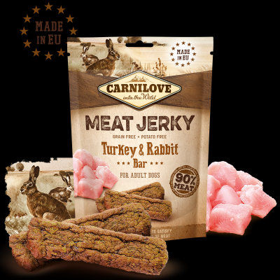 Carnilove Jerky Rabbit & Turkey Bar – кучешки лакомства под формата на вкусни барчета, с пуешко и заек