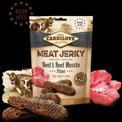 Carnilove Jerky Beef with Beef Muscle Fillet – кучешки лакомства под формата на вкусни барчета, с говеждо