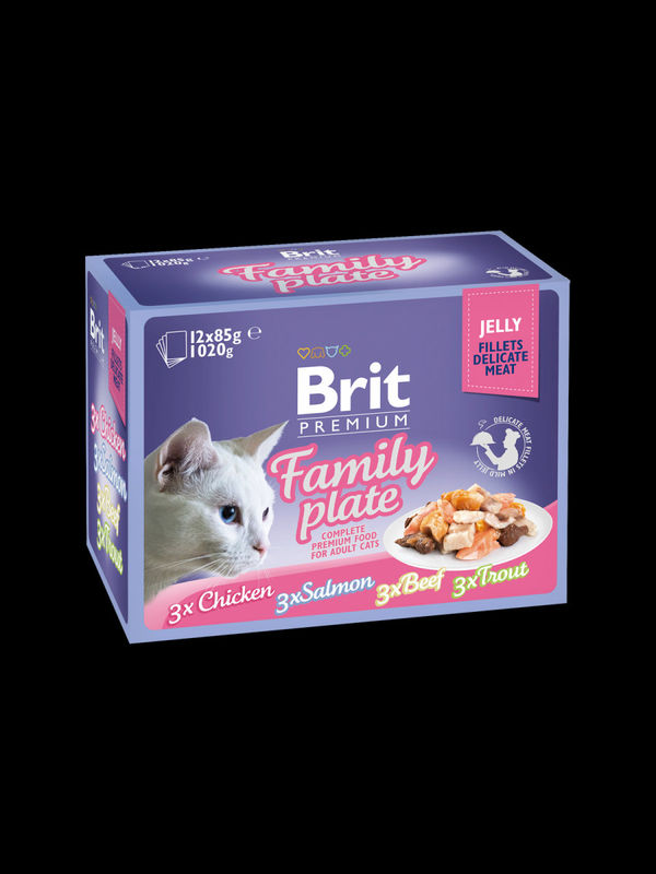 Brit Premium Cat Pouch Family Plate Jelly – 12х85гр паучове в желе за котки с различни вкусове 12 броя х 85 гр.