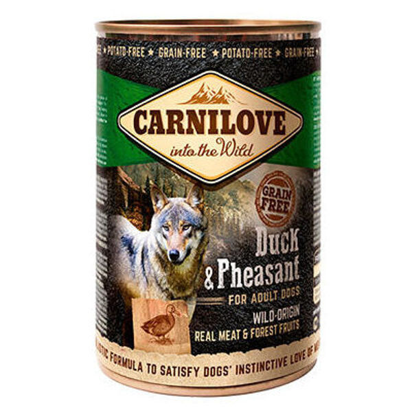 Пълноценна консервирана храна за кучета Carnilove Wild Meat Duck & Pheasant с 41% патешко и 26% фазан, БЕЗ ЗЪРНЕНИ КУЛТУРИ 0.400кг.