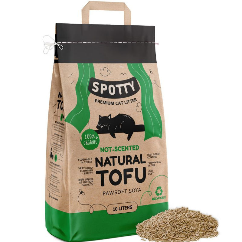 Соева котешка тоалетна SPOTTY TOFU NATURAL, с незабавно слепване 10литра