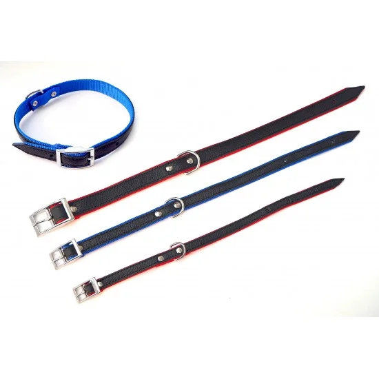 Нашийник кожа и лента, 2.5/60см, черно/червено