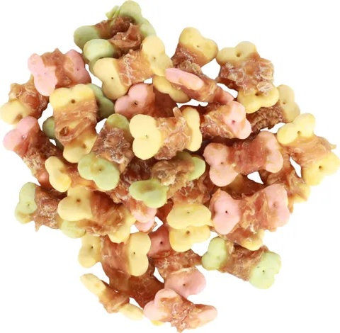 Лакомство за куче Flamingo Hapki small biscuits with chicken – бисквитки, обвити със натурално пилешко месо 85 гр.