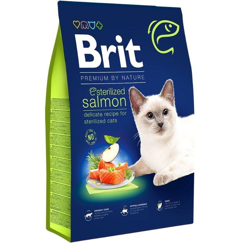 Суха храна  Brit Premium by Nature Cat – Sterilized salmon- за кастрирани котки, със сьомга 0.800 кг.