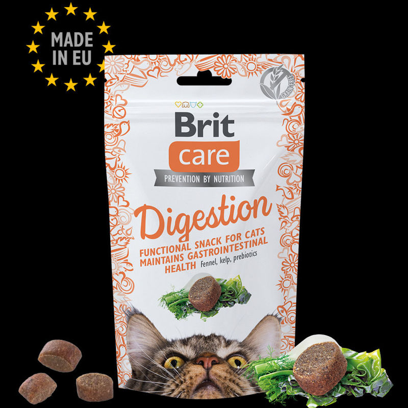 Полувлажни лакомства за котки Brit Care Snack Digestion с Копър и водорасли за подпомагане на храносмилането 50 g