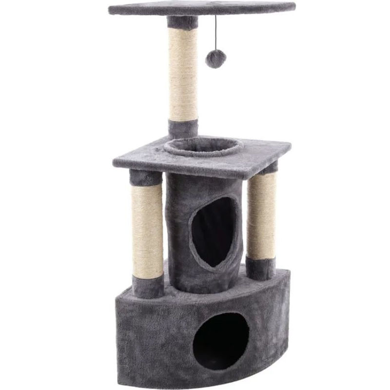 Ъглова катерушка за котки Flamingo SCRATCHING TREE ROCHEFORT ECRU & GREY 38x38x105CM Сив