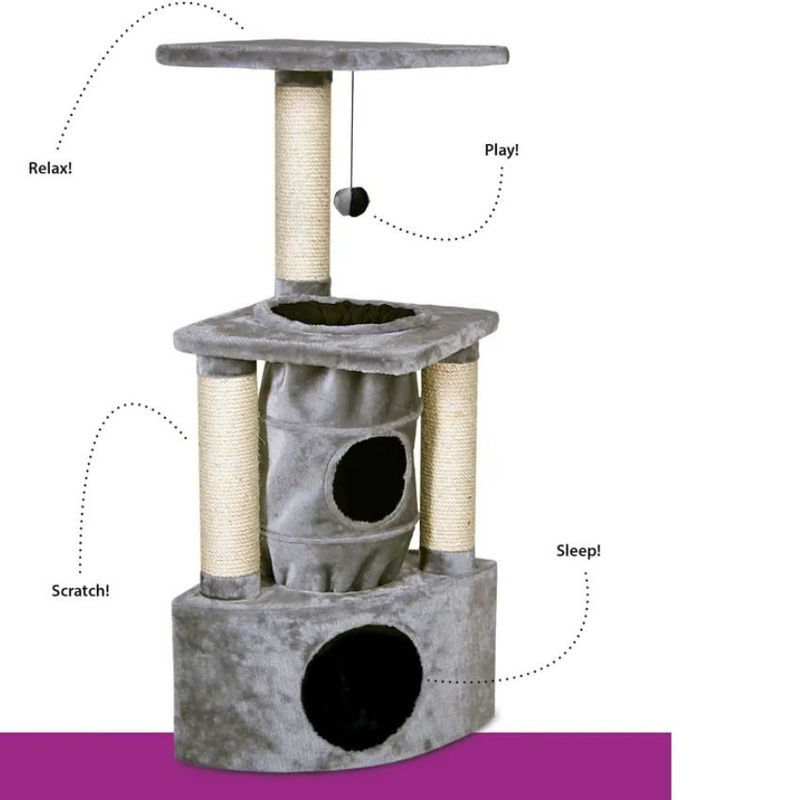 Ъглова катерушка за котки Flamingo SCRATCHING TREE ROCHEFORT ECRU & GREY 38x38x105CM Сив 2